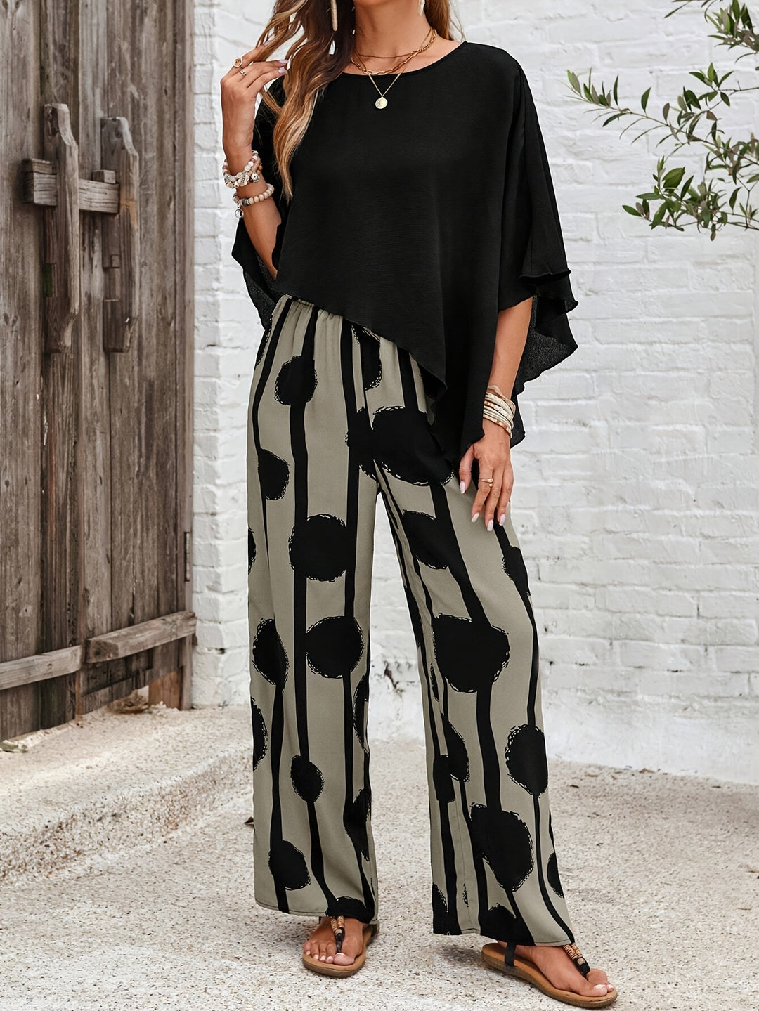 Asymmetrisches Damen Zweiteiler-Set mit Bluse