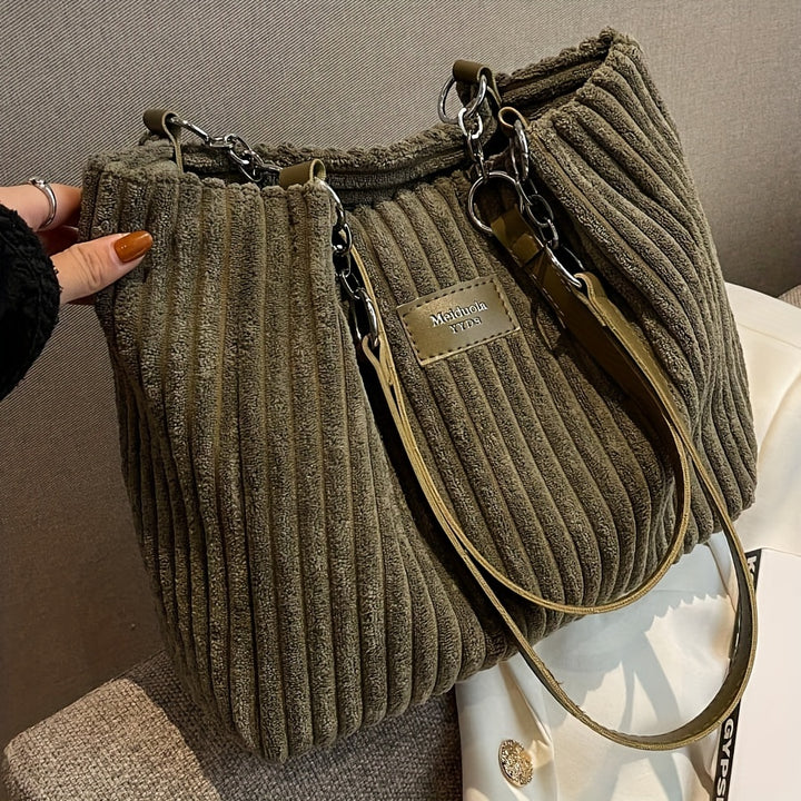 Stylische Damen Schultertasche im Cord-Look