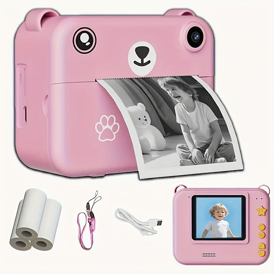 Instant Print Digital Camera Pink Bear Design