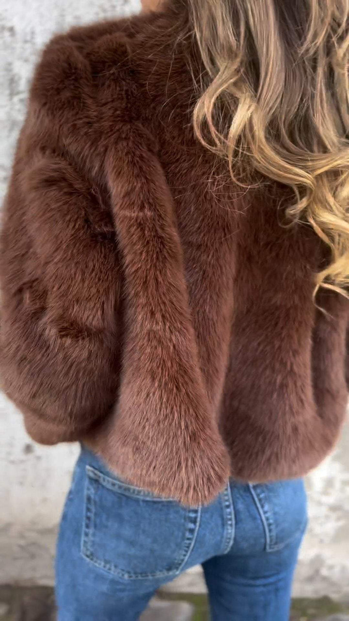 Sarah Trendige Damen Kunstfelljacke