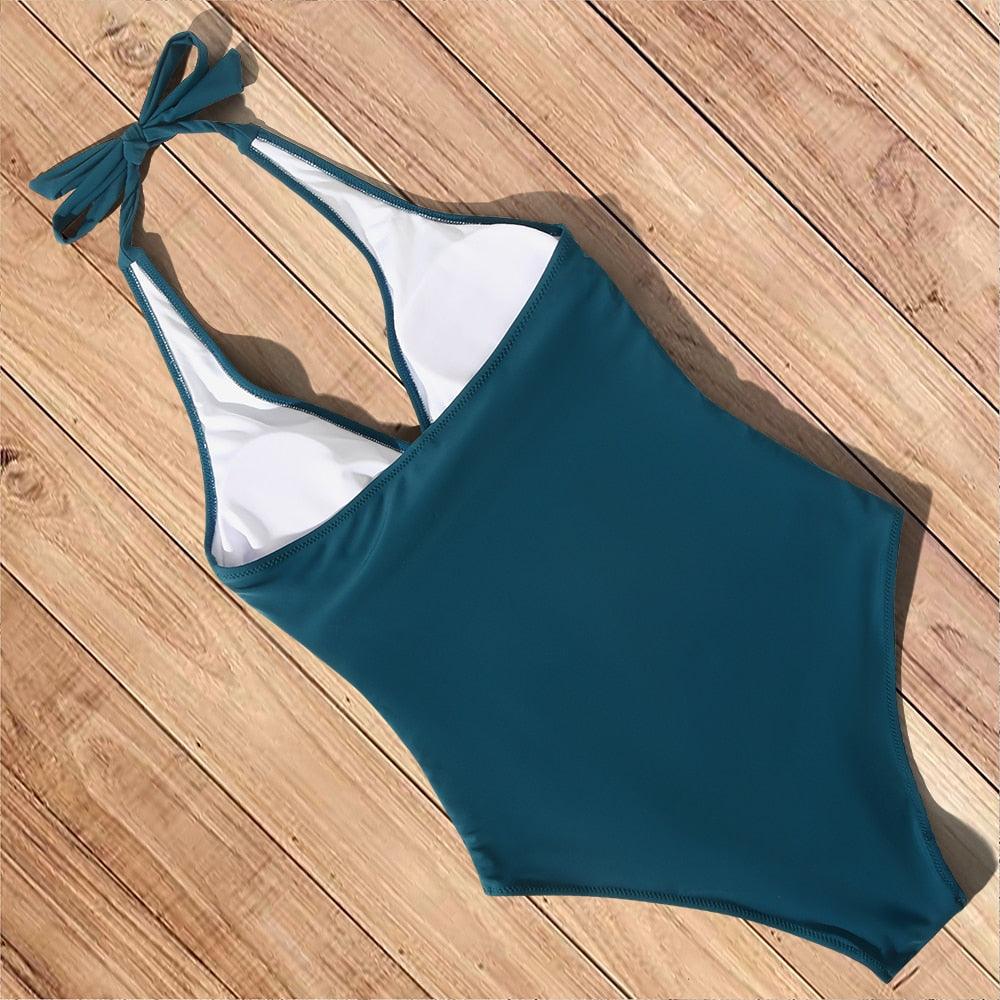 Women's Elegant Deep V-Neck One-Piece Swimsuit