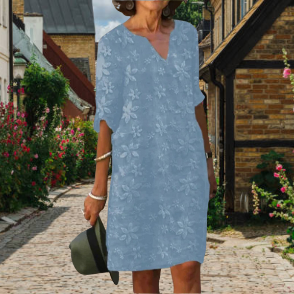 Elegantes Blumen-Leinenkleid Damen