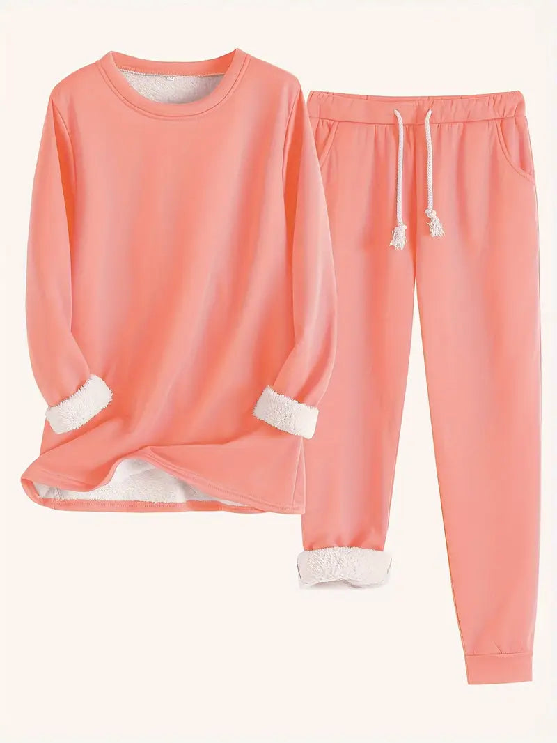 Kuschelig warmes Damen Fleece-Set zweiteilig lang